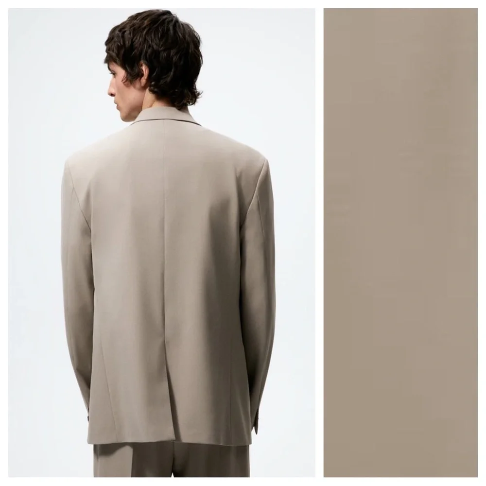 NWOT. Zara Man Stone Double-Breasted Suit Blazer. Size 42.